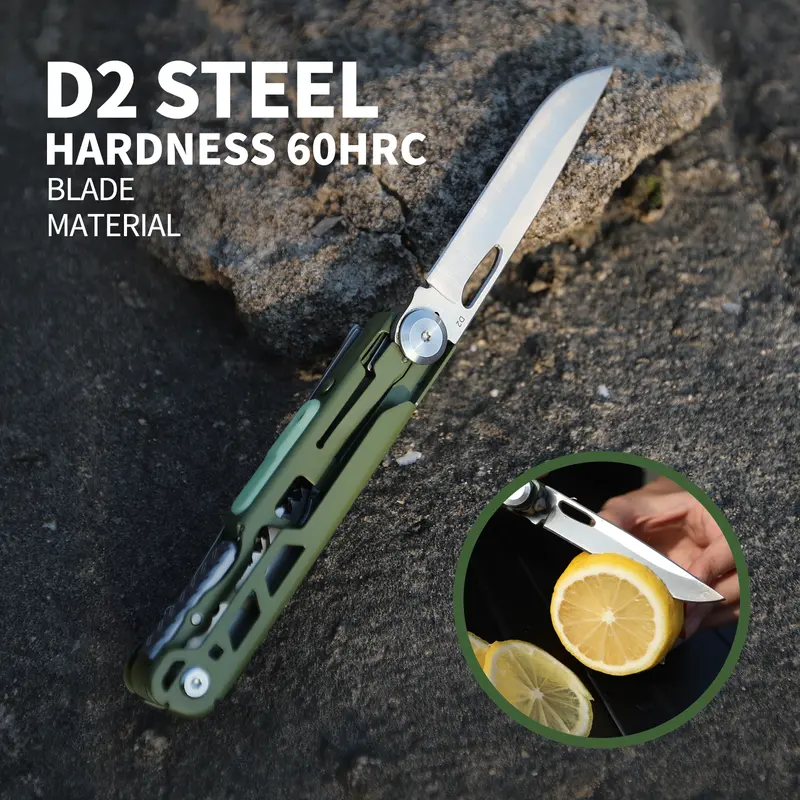 Xhandle MT-18 10-in-1 Pocket EDC Multitool with D2 Stainless Steel, 440A Scissors, Folding Saw, Serrated Cutter, Bottle Opener, Glow Marker, Tungsten Steel Breaker, Green Handle, Outdoor Camping Gear