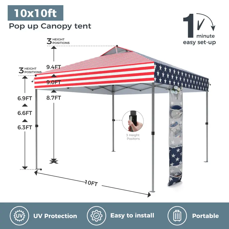 [Waterproof & UV-Resistant] PHIVILLA 10x10ft/12x12ft Pop-up Canopy Tent, Instant Portable Canopy Tent Outdoor Gazebo, One-Push-To-Lock Outdoor Gazebo with Roller Bag