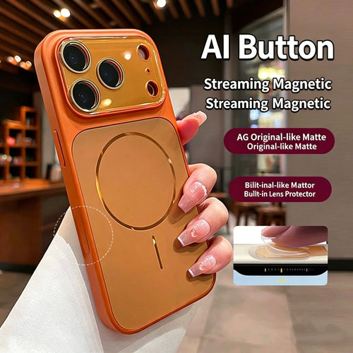 A high-quality, AI-powered, drop-proof case for iPhone 17 Pro with a large, flowing window display, compatible with all Apple models. It features a premium design and includes AI buttons.