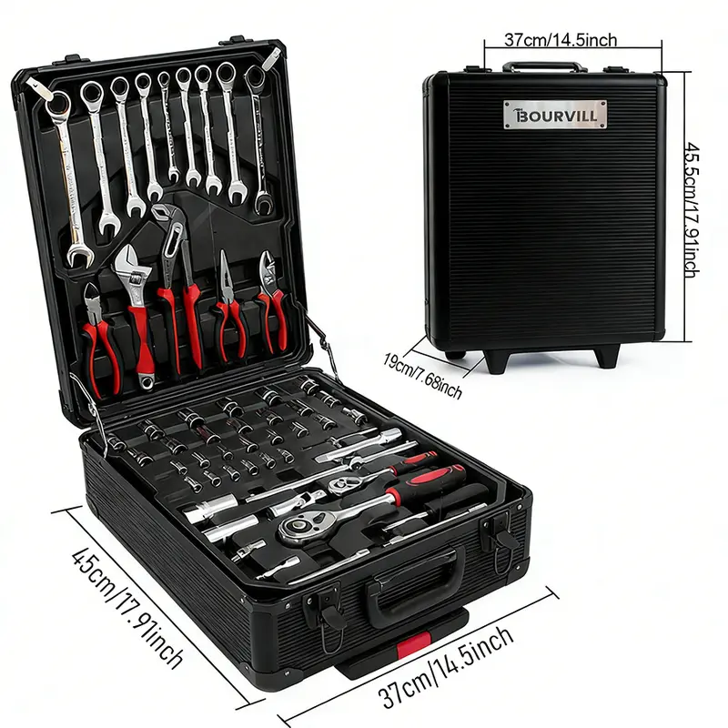 Bourvill 899-Piece Tool Set - High-Capacity Portable Metal Tool Case,Wheeled Mobile Tool Cabinet, and 4-Tier Aluminum Alloy Storage Unit- A Complete Kit for Mechanical Repair & Home Maintenance - ThePerfect Father's Day Gift #fathersdaygift