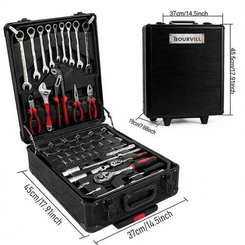 Bourvill 899-Piece Tool Set - High-Capacity Portable Metal Tool Case,Wheeled Mobile Tool Cabinet, and 4-Tier Aluminum Alloy Storage Unit- A Complete Kit for Mechanical Repair & Home Maintenance - ThePerfect Father's Day Gift #fathersdaygift