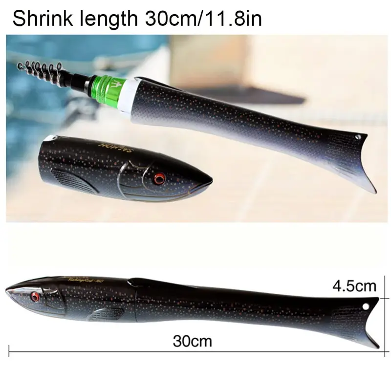 1.6M Fish-Shaped Portable Fishing Rod and Spinning Reel Combo Kit for Ice, Rock and Shore Fishing, Lightweight Travel Fishing Tackle Set With Compact Design and Smooth Casting Performance Father's Day gift