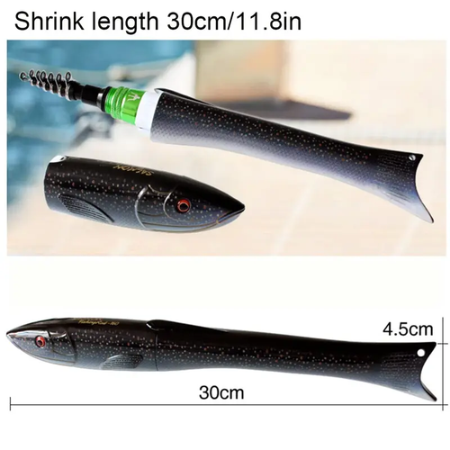 1.6M Fish-Shaped Portable Fishing Rod and Spinning Reel Combo Kit for Ice, Rock and Shore Fishing, Lightweight Travel Fishing Tackle Set With Compact Design and Smooth Casting Performance Father's Day gift