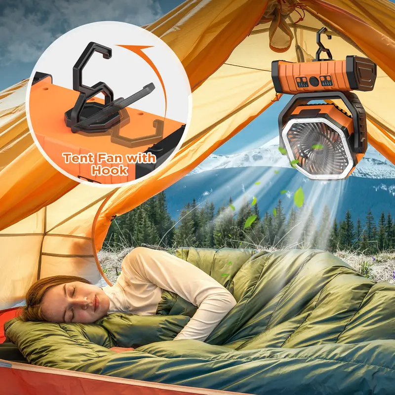 OGERY Rechargeable Camping Fan with LED Light, Portable Multi-functional Fan with 360° Rotating Hook, Oscillating Emergency Camping Fan Cordless Rotatable Battery Powered Lightweight #Summervibes