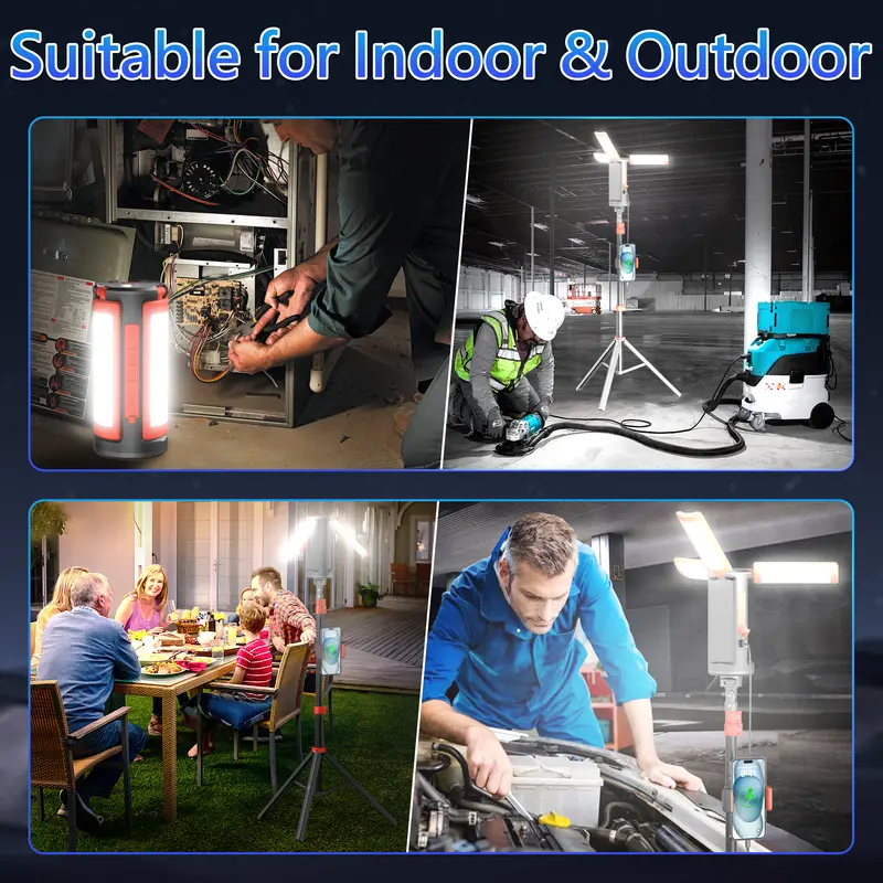 3-Head LED Camping Light - 10000mAh Power Bank, 67" Adjustable Stand, Detachable Tripod, High Power Flashlights, LED Flashlight Rechargeable, Rechargeable Spotlight, Portable Work Light, Work Accessories, Tech Gadgets for Outdoor, Emergency Use,summervibe