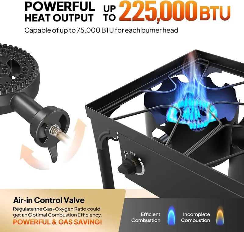 ROVSUN 1/2/3 Burner Propane Gas Stove, 75000BTU/150000BTU/225,000 BTU High Pressure Outdoor Camping Burner with CSA Listed Regulator, Picnic Cooker Perfect for Home Brewing Maple Syrup Patio Turkey Frying Canning