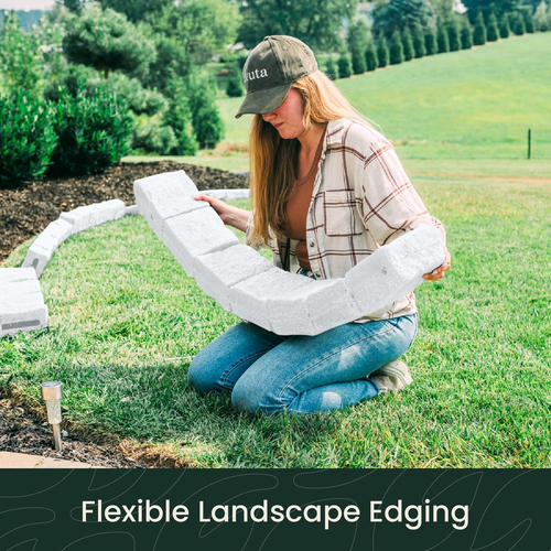 Beuta Landscape Edging | Garden Edging Border | Faux Stone Blocks for Lawn Edging, Flower Beds & Yard Edging – 1 Pack | Each Section Has 6 Blocks 48" L x 4" W x 6.5" H | 2 Spikes | Limewash