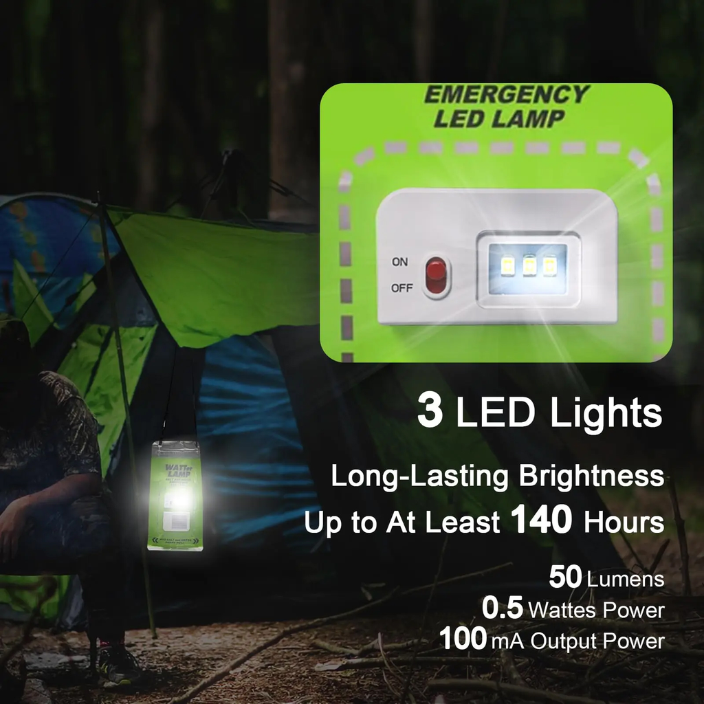 Outdoor emergency saltwater lamp, self-powered, portable, water-powered, no-recharge LED lighting bag.