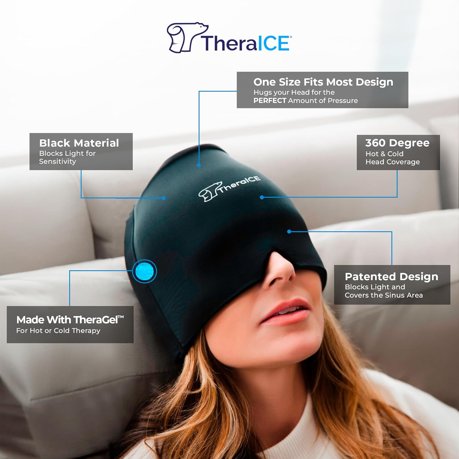 Gel face mask, ice pack, headband for physical cooling to relieve headaches, promote sleep, hot and cold compresses, and hat for general relief.