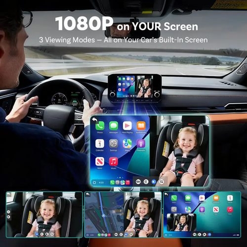 Baby Car Camera &Wireless CarPlay Adapter,1080P HD Rear Seat Monitor Display on Car Screen,150°Wide Angle No-Glow Night View, Safety for Kids & Infants