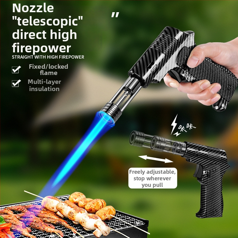 Mechanical telescopic lighter, high temperature and high power, windproof spray gun, suitable for outdoor barbecues and baking, Father's Day gift.
