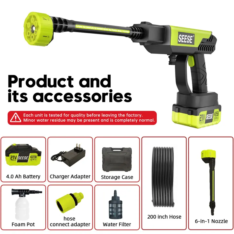 【FathersDayGift】SEESE Cordless Pressure Washer and Single Port Charger Base, Bottle Portable Washer for Car,Home Cleaning & Garden Watering
