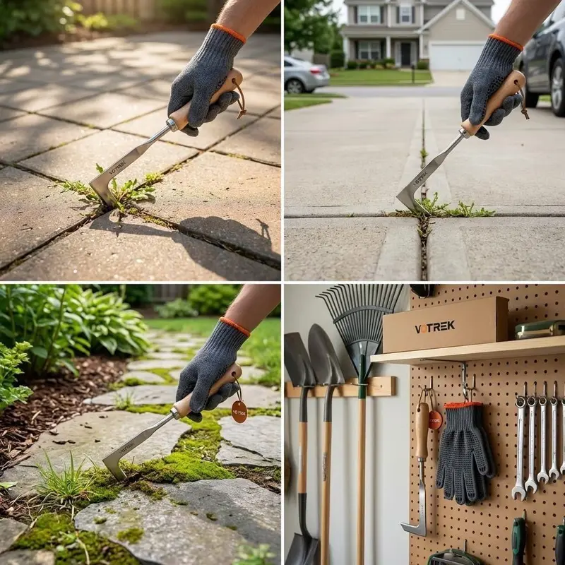 【Fathers Day Gift】 Crack Weeding Tool Stainless Steel Manual Grass Puller Beech Wood Handle for Sidewalk Driveway Patio Paver Narrow Wall Gaps Garden