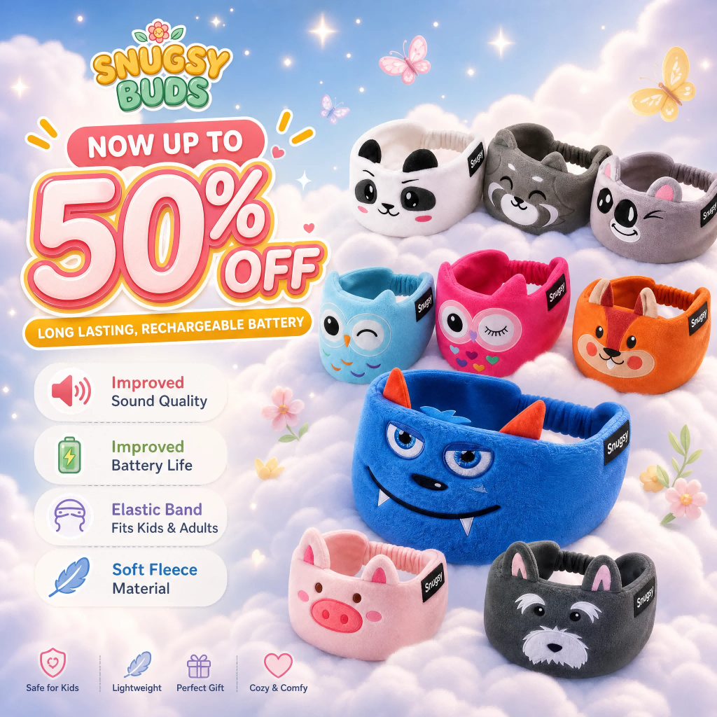 Snugsy Buds Kids Wireless Headphones with Volume Limiter | Bluetooth On-Ear Headset for Kids | Soft Plush Earpads