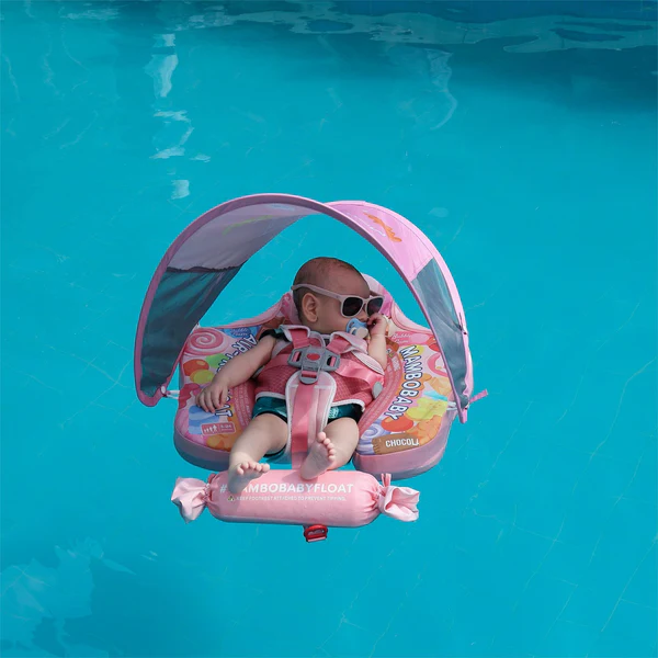 Mambobaby Baby Float with Sunshade Canopy and Crotch Strap Inflatable-free Safe Core Swimming Pool Accessory Bathroom Water Toy