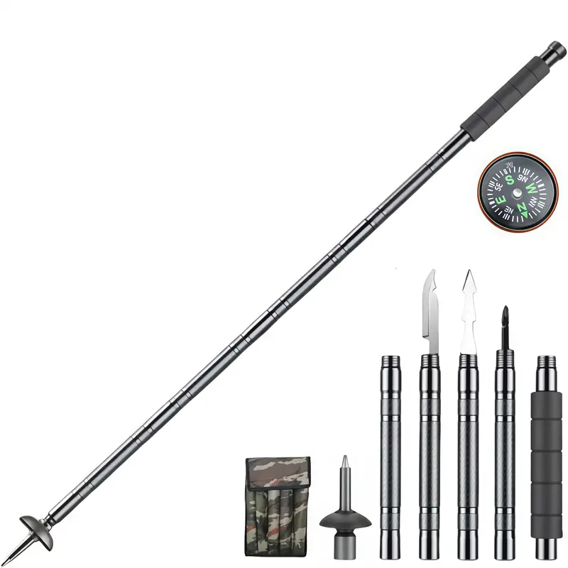 outdoorsmen gift tactical trekking walking Lightweight Adjustable Trekking Pole mountain climb 7-in-1 Tactical Trekking Pole Your Ultimate Outdoor Survival Companion – Compass, Tinder, Saw Blade & More for Hiking & Camping stick multi-scenario camp con