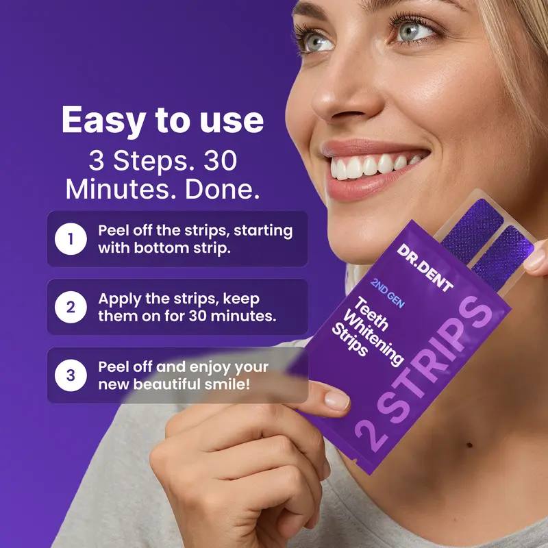 DRDENT Purple Teeth Whitening Strips - 7/21 Whitening Sessions - Non Sensitive Teeth Whitening - Peroxide-Free