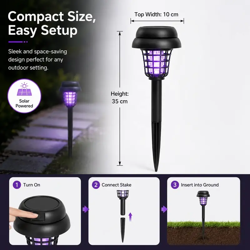 Solar Mosquito Zapper Light – Outdoor Garden Stake Lamp, UV Insect Killer, Solar Powered, Dual Mode (Mosquito Control + Pathway Lighting), Weather Resistant, Easy Setup