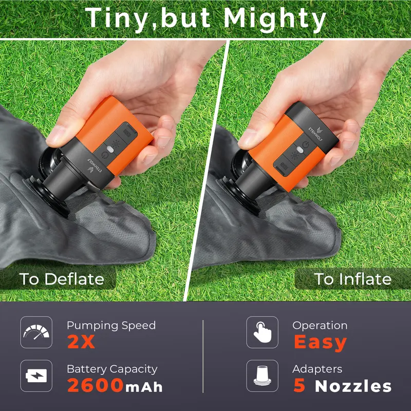 Portable Mini Air Pump for Air Mattress & Pool Floats, Fast Inflate & Deflate Camping Pump with LED Light, Rechargeable Travel Pump ETENWOLF AIR3 Inflatable Sleeping Bag Air Bed Airbeds
