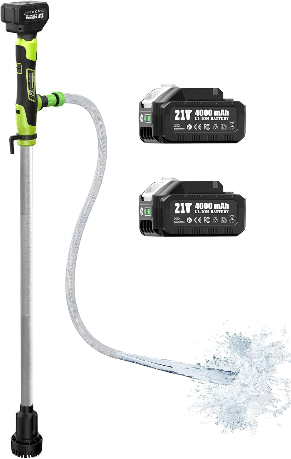 Cordless Stick Water Transfer Pump, Portable Battery Powered Sump Pump with 2PCS 4000mAh Rechargeable Batteries, 720GPH, 32FT Lift for Pool/Garden/Pond/Boat/RV/Rain Barrels/Outdoor Draining