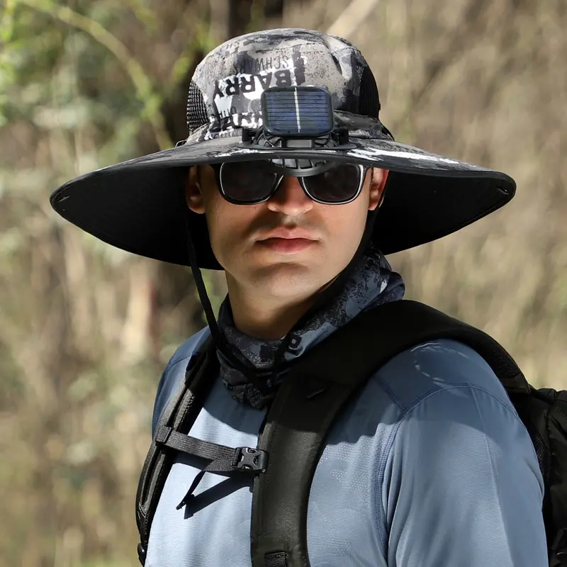 New Solar Fan Outdoor Fishing Hat-Solar Sun Protection Sun Hat with Fan Solar Fan Hat Dual Power Supply Fan Outdoor Fan