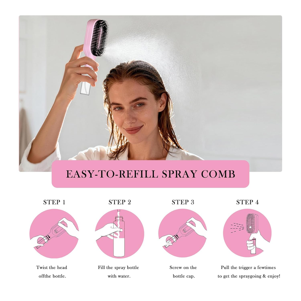 2-in-1 Detangler Hair Brush, With Built-In Mister Spray, Wet & Dry Detangling Brush for Curly, Wavy & Straight Hair | No-Tangle Anti-Frizz Hair Care Brush,Water Reservoir 50ml.