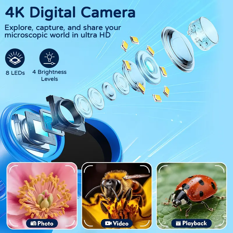 [2026 Upgrade] SEEKID Microscope with Built-in Photo & Video Camera, 2.4" 4K Screen – 1000X Microscope and 100m Telescope, STEM Toy & Educational Gift for Boys & Girls Ages 3–12