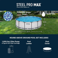 Bestway Steel Pro MAX Round Above Ground Pool Set, Gray (15 Ft | 14 Ft | 13 Ft | Size Options) Complete Set with Filter Pump, Ladder and Cover Fun Gift