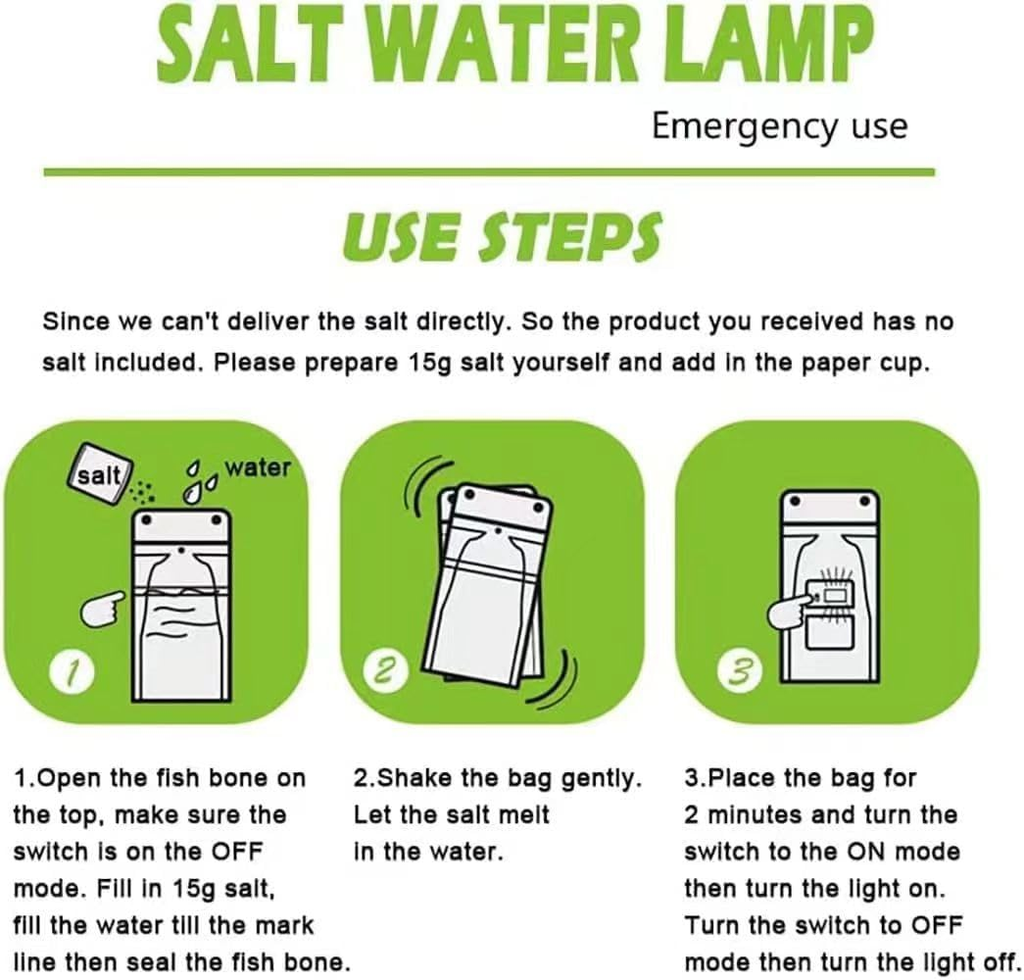 Outdoor emergency saltwater lamp, self-powered, portable, water-powered, no-recharge LED lighting bag.