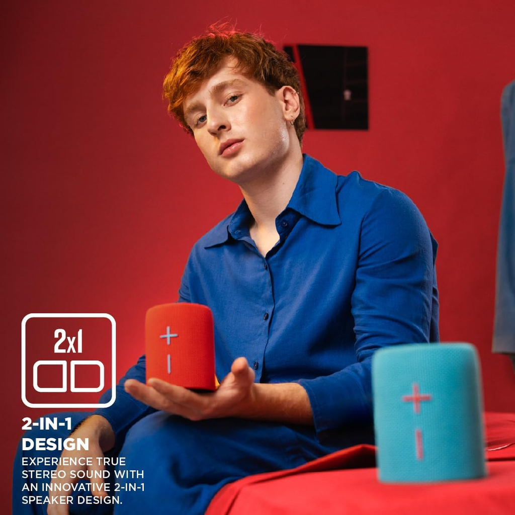 Stromberg - Twin 2-in-1 Mini Portable Bluetooth Speaker, 10W Power, 10-Hour Playtime, Sky Blue and Red
