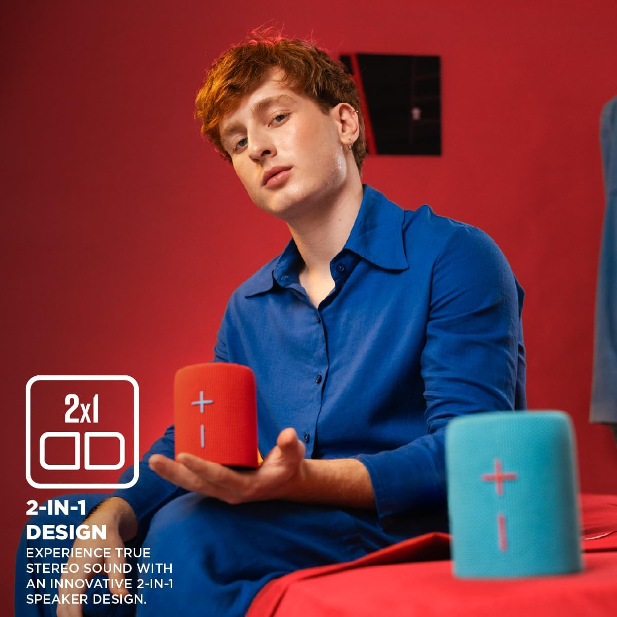 Stromberg - Twin 2-in-1 Mini Portable Bluetooth Speaker, 10W Power, 10-Hour Playtime, Sky Blue and Red