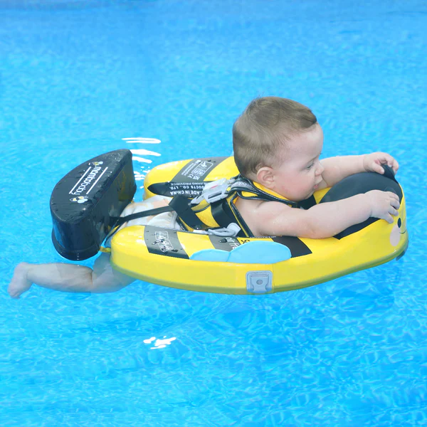 Mambobaby Non-Inflatable Baby Swim Float with Detachable Canopy, UPF 50+ Sun Protection, 5-Point Safety System, for Babies 3-24 Months