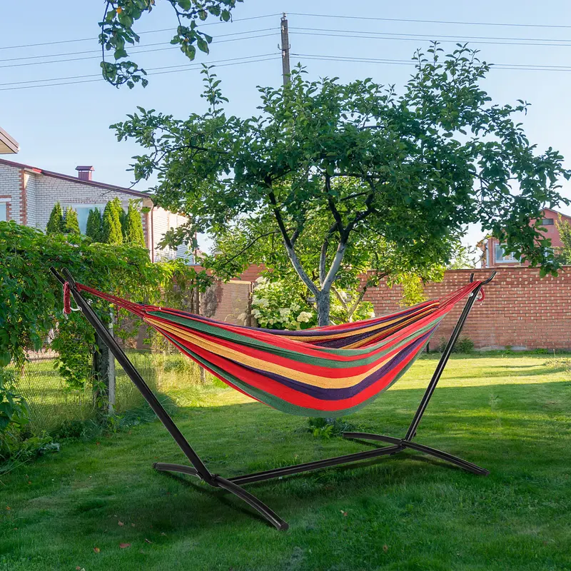 Hammock With Stand – 450 LB Capacity Steel Stand, Soft Lounge Swing, Quick No Tool Assembly, Lightweight Outdoor Hammock For Park Beach And Travel, Sturdy & Reliable, Vibrant & Breathable Comfort Soft Lounge Swing Soft Lounge Swing