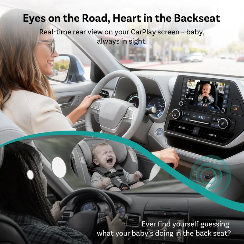 Baby Car Camera &Wireless CarPlay Adapter,1080P HD Rear Seat Monitor Display on Car Screen,150°Wide Angle No-Glow Night View, Safety for Kids & Infants