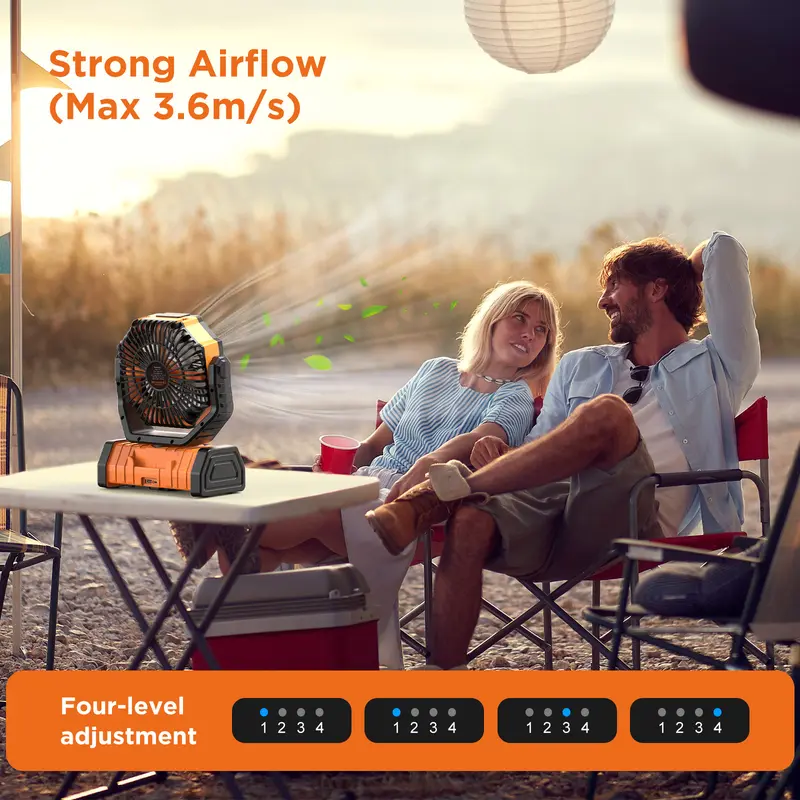 OGERY Rechargeable Camping Fan with LED Light, Portable Multi-functional Fan with 360° Rotating Hook, Oscillating Emergency Camping Fan Cordless Rotatable Battery Powered Lightweight #Summervibes
