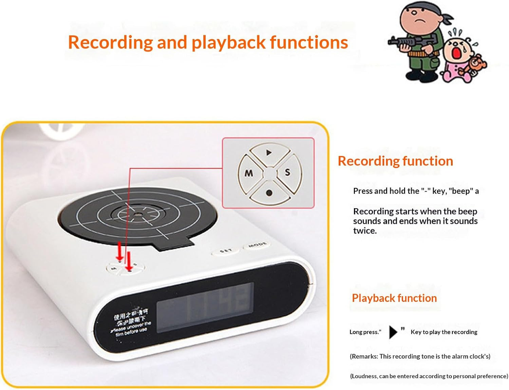 Target alarm clock，LED Display, 2 Alarm Modes, Ringtone Customization, for Home, Office, Living Room