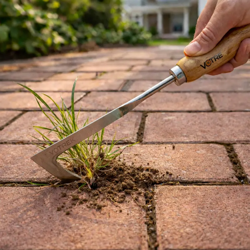 【Fathers Day Gift】 Crack Weeding Tool Stainless Steel Manual Grass Puller Beech Wood Handle for Sidewalk Driveway Patio Paver Narrow Wall Gaps Garden