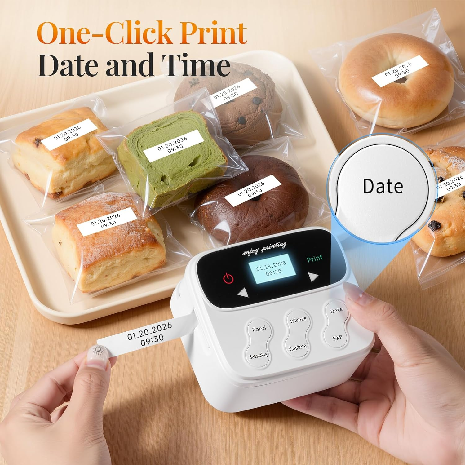 Phomemo F12 Ribbon Label Printer, Kitchen Magnetic Label Maker Machine with Tapes Handheld Rechargeable Backlit-LCD Screen Labeler One-Click Print Date for Home Food DIY Craft Gift Wrap Father’s Day