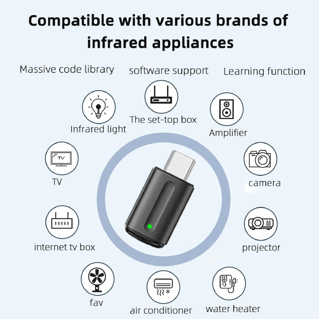 Mini Smartphone IR Remote Controller Adapter, Type C Universal Smart IR Controller, Mobile Phone Infrared Control for TV DVD Player Refrigerator Light