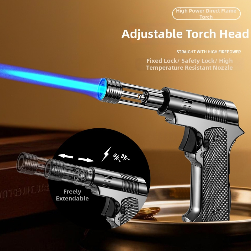 Mechanical telescopic lighter, high temperature and high power, windproof spray gun, suitable for outdoor barbecues and baking, Father's Day gift.