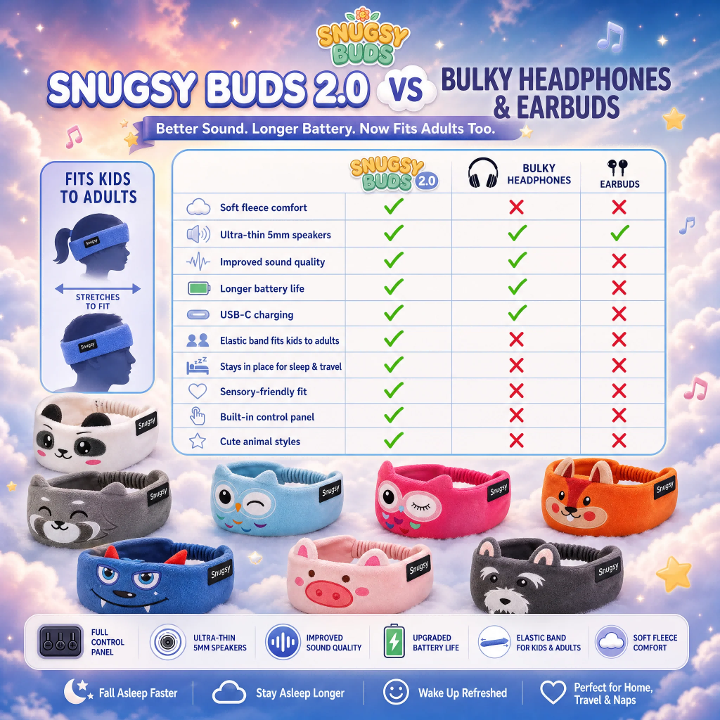 Snugsy Buds Kids Wireless Headphones with Volume Limiter | Bluetooth On-Ear Headset for Kids | Soft Plush Earpads