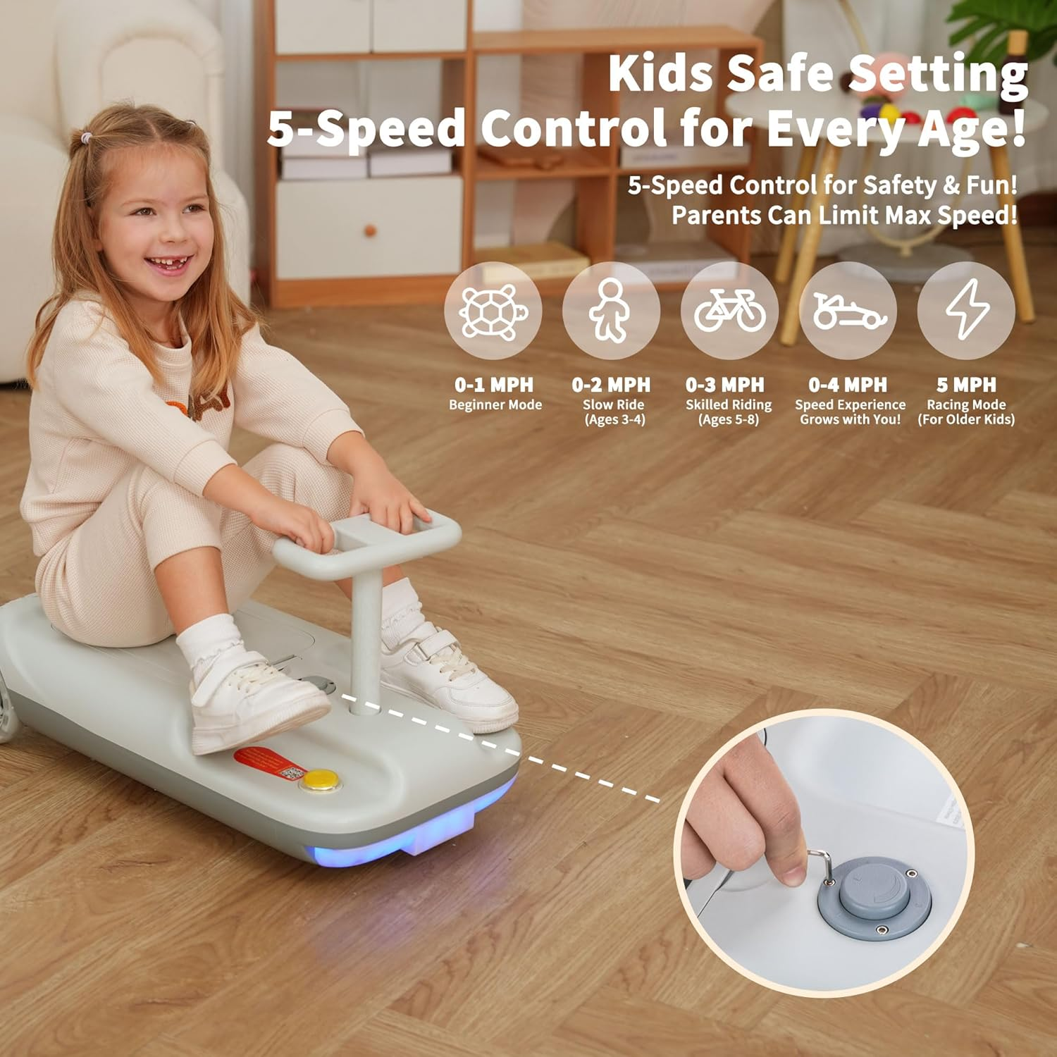 Kids Clean Car Ride-On Go Kart with Detachable Mop, Cleaning Fun 3-in-1 Electric Ride-On Toy for Kids Ages 3+, Parent-Controlled Speed Lock, Soft Start, Rechargeable 12V Battery, Indoor Outdoor