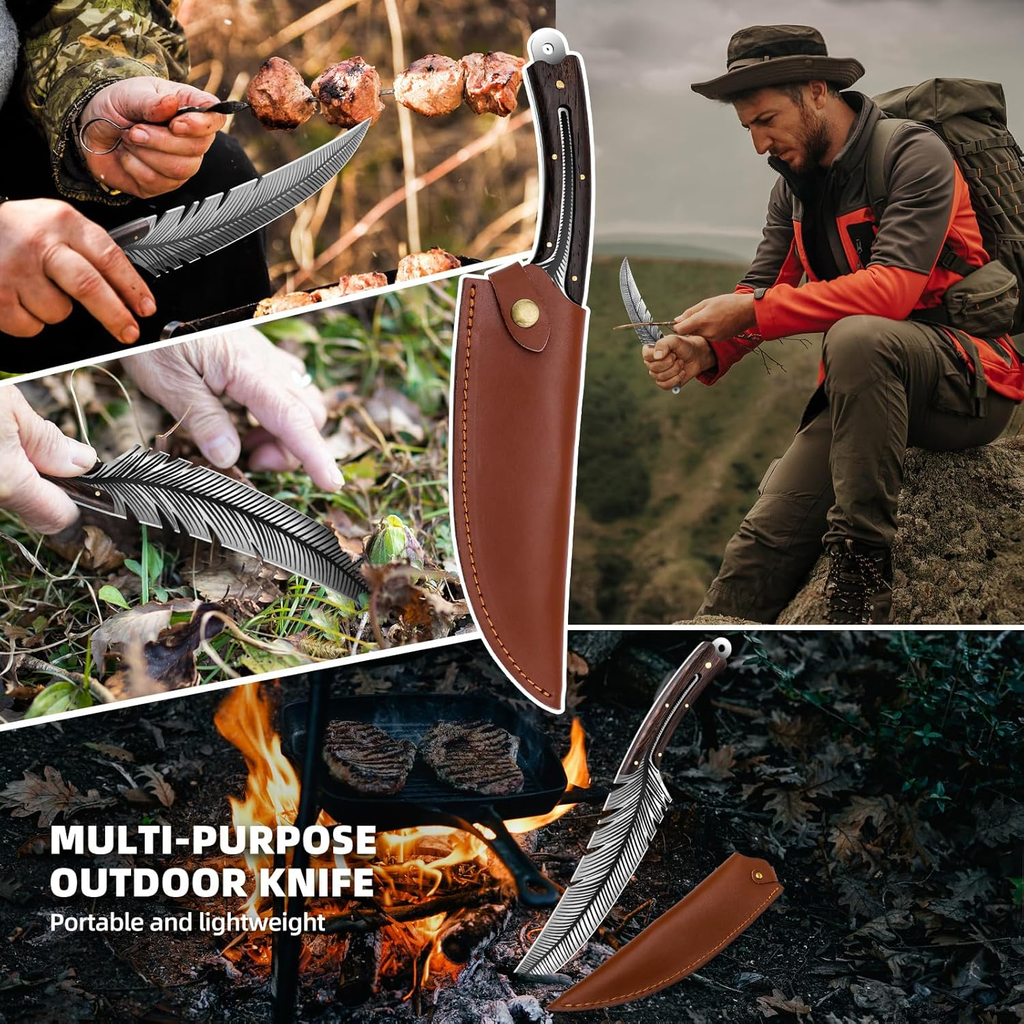 Professional Chef Knives, Sharp Feather Boning Knife with Sheath High Carbon Steel Chef Knife Boning knife for Meat Cutting Cooking for Kitchen Outdoor Camping