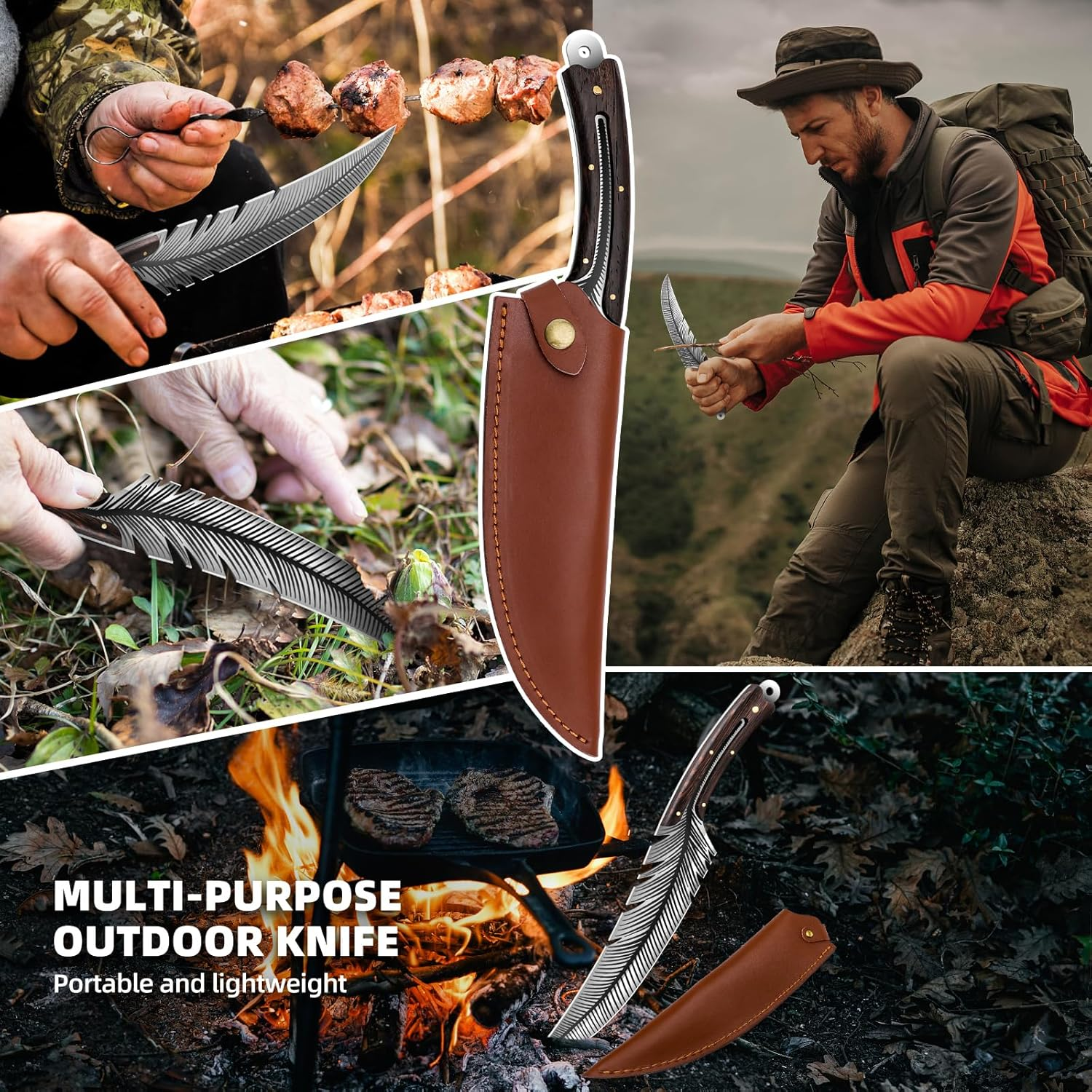 Professional Chef Knives, Sharp Feather Boning Knife with Sheath High Carbon Steel Chef Knife Boning knife for Meat Cutting Cooking for Kitchen Outdoor Camping