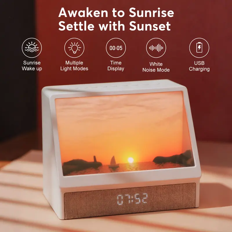 Dynamic Sunrise Alarm Clock , 12 White Noise Machine for Sleep,  Buttons and Remote Control,  10 Nature Scenes, Dimmable Night Light for Heavy Sleeper, Adults, Kids,Decor Home Goods