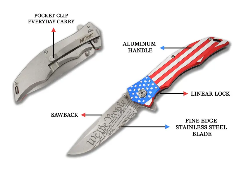 MTech USA Patriotic Folding Pocket Knife MX-A849CL 5" Closed 3.75" 3MM BLADE, USA Flag Knife