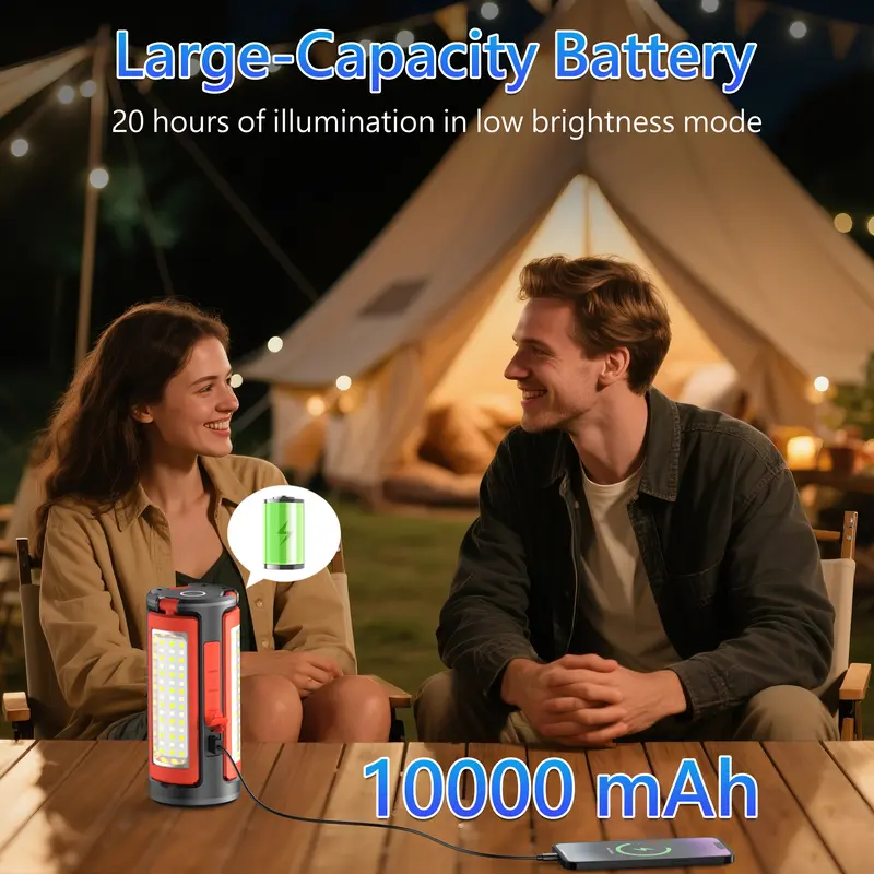 3-Head LED Camping Light - 10000mAh Power Bank, 67" Adjustable Stand, Detachable Tripod, High Power Flashlights, LED Flashlight Rechargeable, Rechargeable Spotlight, Portable Work Light, Work Accessories, Tech Gadgets for Outdoor, Emergency Use,summervibe