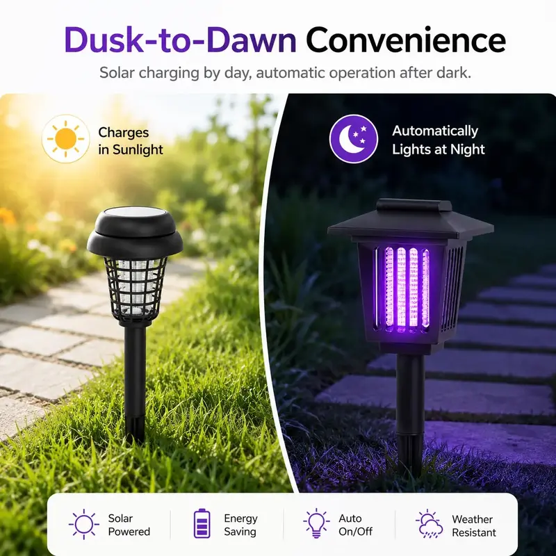 Solar Mosquito Zapper Light – Outdoor Garden Stake Lamp, UV Insect Killer, Solar Powered, Dual Mode (Mosquito Control + Pathway Lighting), Weather Resistant, Easy Setup