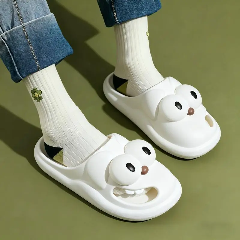 Big Eye Dog Slippers - Footwear with Wiggling Tongue, Round Toe, Non-Slip EVA Sole, Matching Couple House Shoes, Pet-Themed Comedy Wear