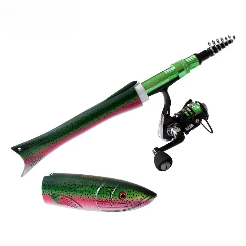 1.6M Fish-Shaped Portable Fishing Rod and Spinning Reel Combo Kit for Ice, Rock and Shore Fishing, Lightweight Travel Fishing Tackle Set With Compact Design and Smooth Casting Performance Father's Day gift